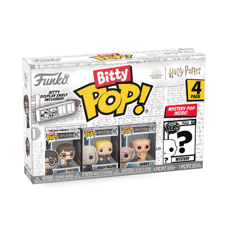Funko Bitty POP! Harry Potter Wizarding World Harry Potter 4 Figure Pack  Includes Harry Potter, Draco Malfroy, Dobby and a Mystery Bitty Pop! Figure  at Toys R Us UK